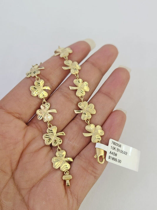 10k Yellow Gold Leaf Irish Bracelet 9mm 7" Women Ladies Real Genuine