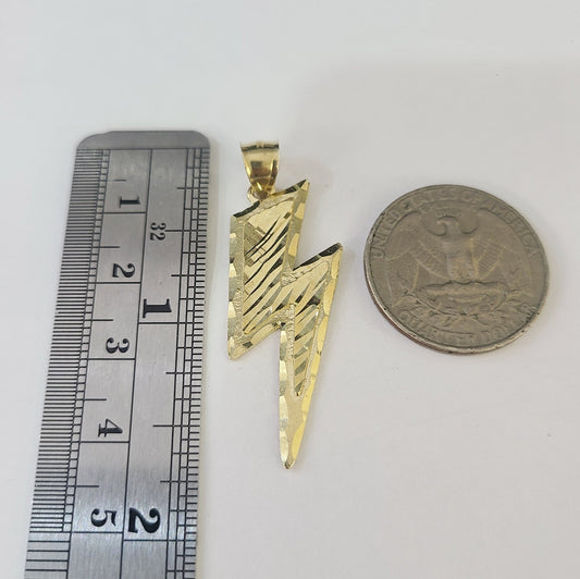 REAL 10k Yellow Gold Palm Chain Lightning Bolt Pendant Charm 3mm SET Necklace