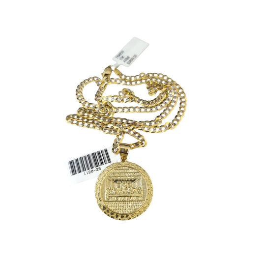 10k Gold Chain Necklace Last Supper Charm Pendant Set Cuban Curb 3mm 20"-30"