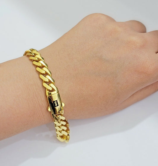 Real 10k Gold Bracelet Royal Miami Cuban Link 8.5mm 8.5Inch Monaco Box Lock,10kt