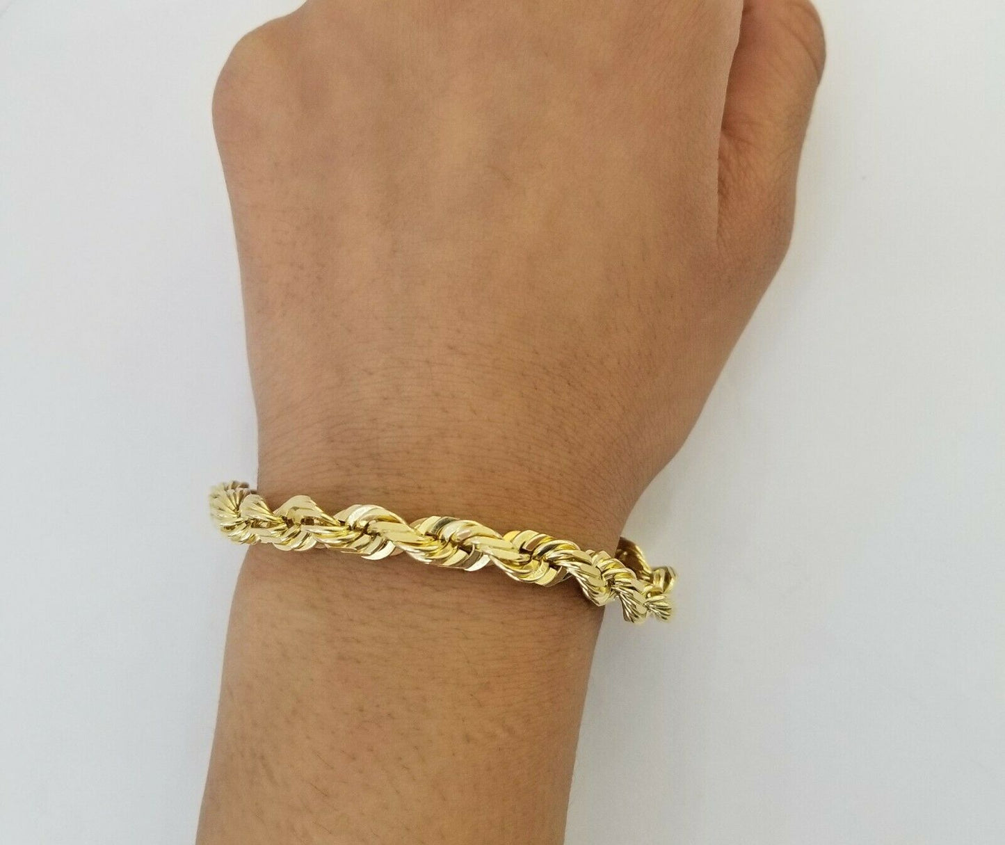Solid Real 10K Yellow Gold Rope Bracelet 8" Inch 7mm , 10kt Real gold men women