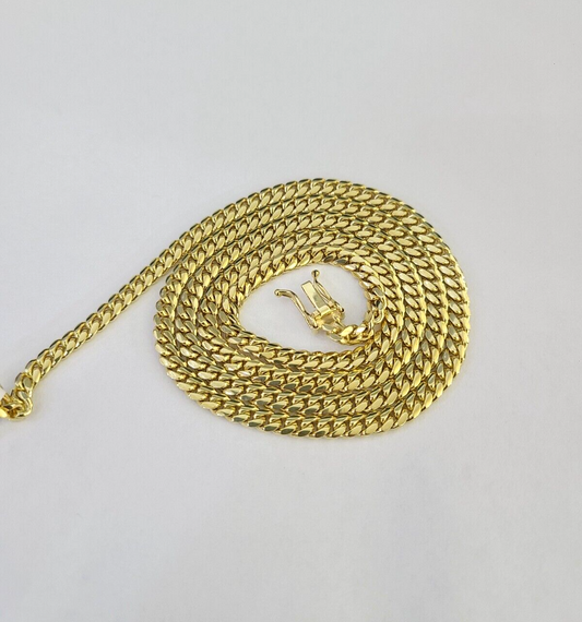 Solid 10k Yellow gold Chain Necklace 26 Inch Miami Cuban Link 4mm Men Women REAL