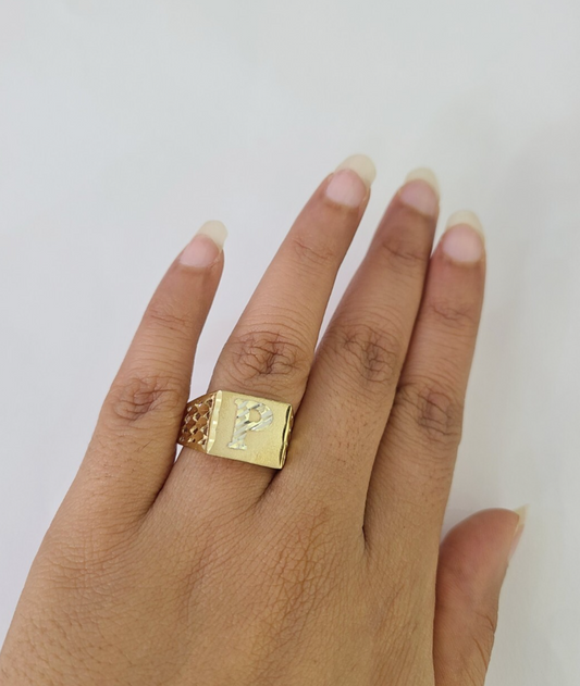 REAL Ring 10k Ring Alphabet P Initial Yellow Gold Genuine