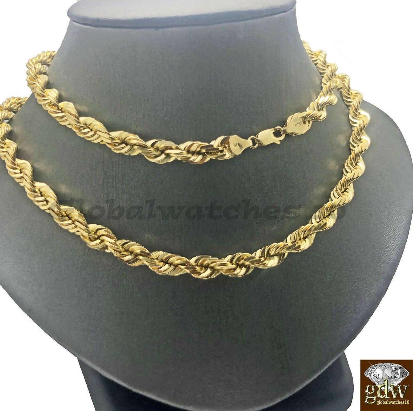 REAL 10K Gold Rope Chain 7mm 24 Inch Men's Necklace SOLID 10 KT Gold Diamond Cut