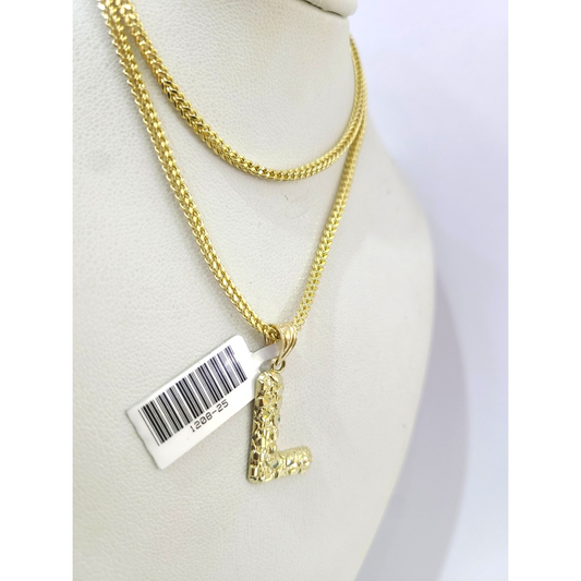 Real 10k Gold Franco Chain 2.5mm 16"-26" Pendant Necklace L Initial Charm SET