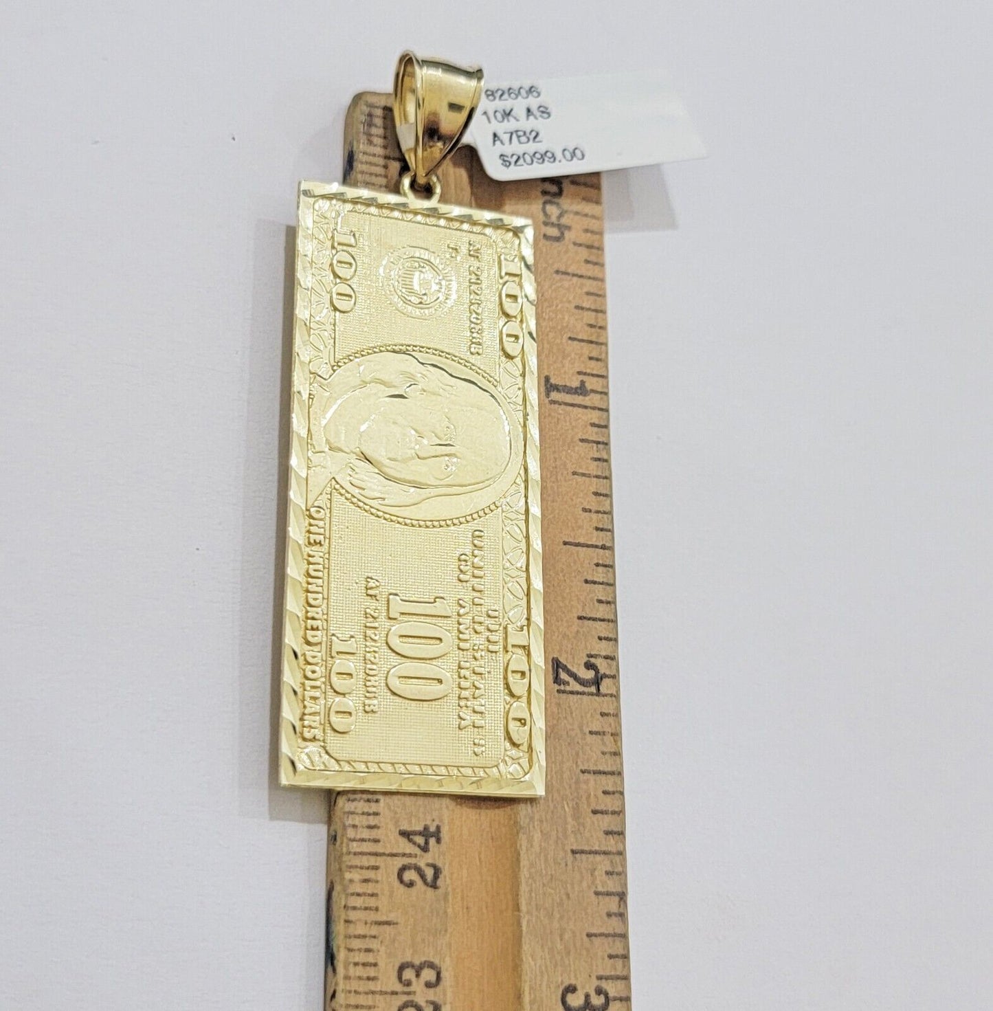 10k Yellow Gold Charm Pendant 100 Dollar Bill Mens REAL 10KT With FREE SHIPPING