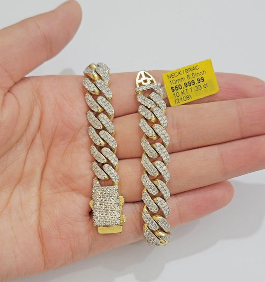 10k Yellow Gold Diamond Bracelet 10mm 7 CT Natural Diamonds Solid Miami cuban