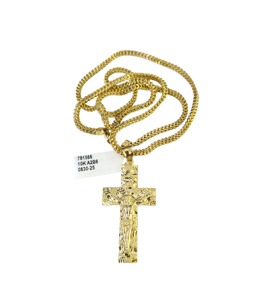 Real 10k Gold Franco Necklace Chain Nugget Cross Charm 2.5mm 18"-26" Pendant SET
