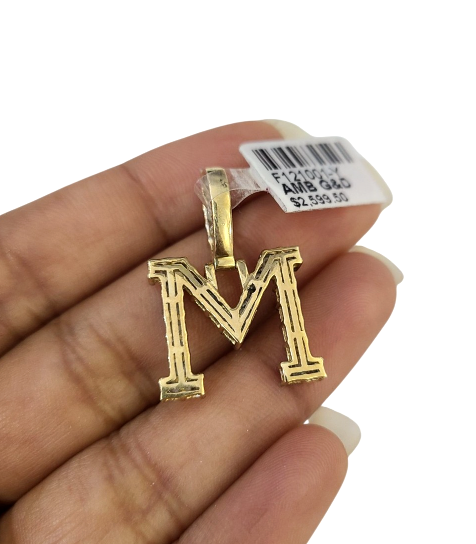 10k Rope Chain M Diamond Initial Charm Necklace Pendant Set 4mm 20"-30" Gold