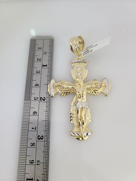 10kt Gold Solid Rope Chain Jesus Cross Charm Set 18"-30'' Inch 6mm Pendant
