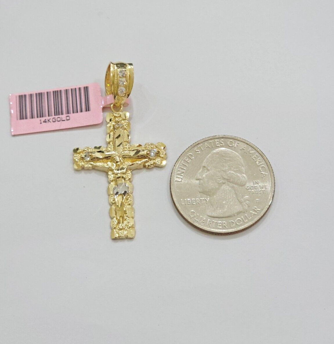 14k Yellow Gold Cross Nugget Pendant Jesus Crucifix 1.5 Inch 14kt Charm Men REAL
