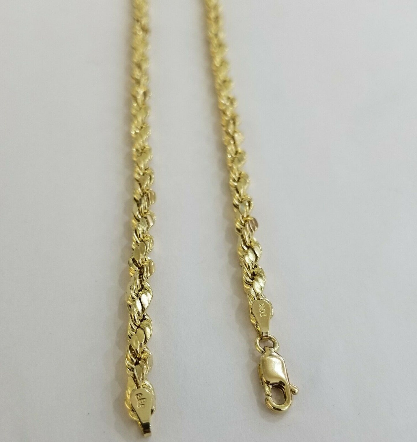 SOLID 10k Yellow Gold Rope Chain 22" Diamond Cut 4mm REAL 10K Necklace Men Women
