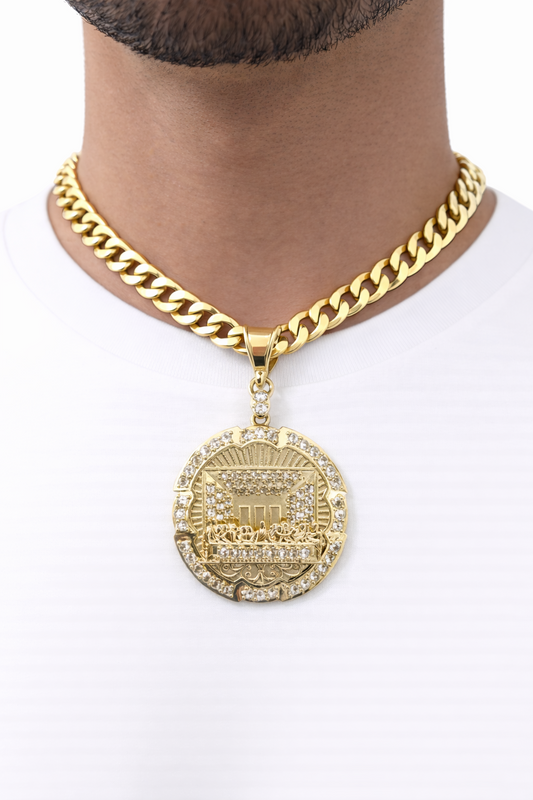 10k Yellow Gold Cuban Curb Chain SET Last Supper Pendant Charm 8mm Necklace Men