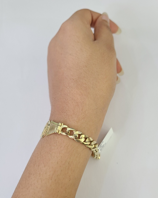 10k Yellow Gold Virgin Mary Bracelet 7mm 7" Cuban Link Women Ladies Real Genuine
