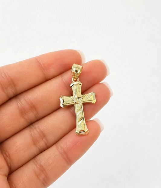 Real 10K Gold Rope Chain 3mm Religious Cross Charm Set Men Women 18"-28"