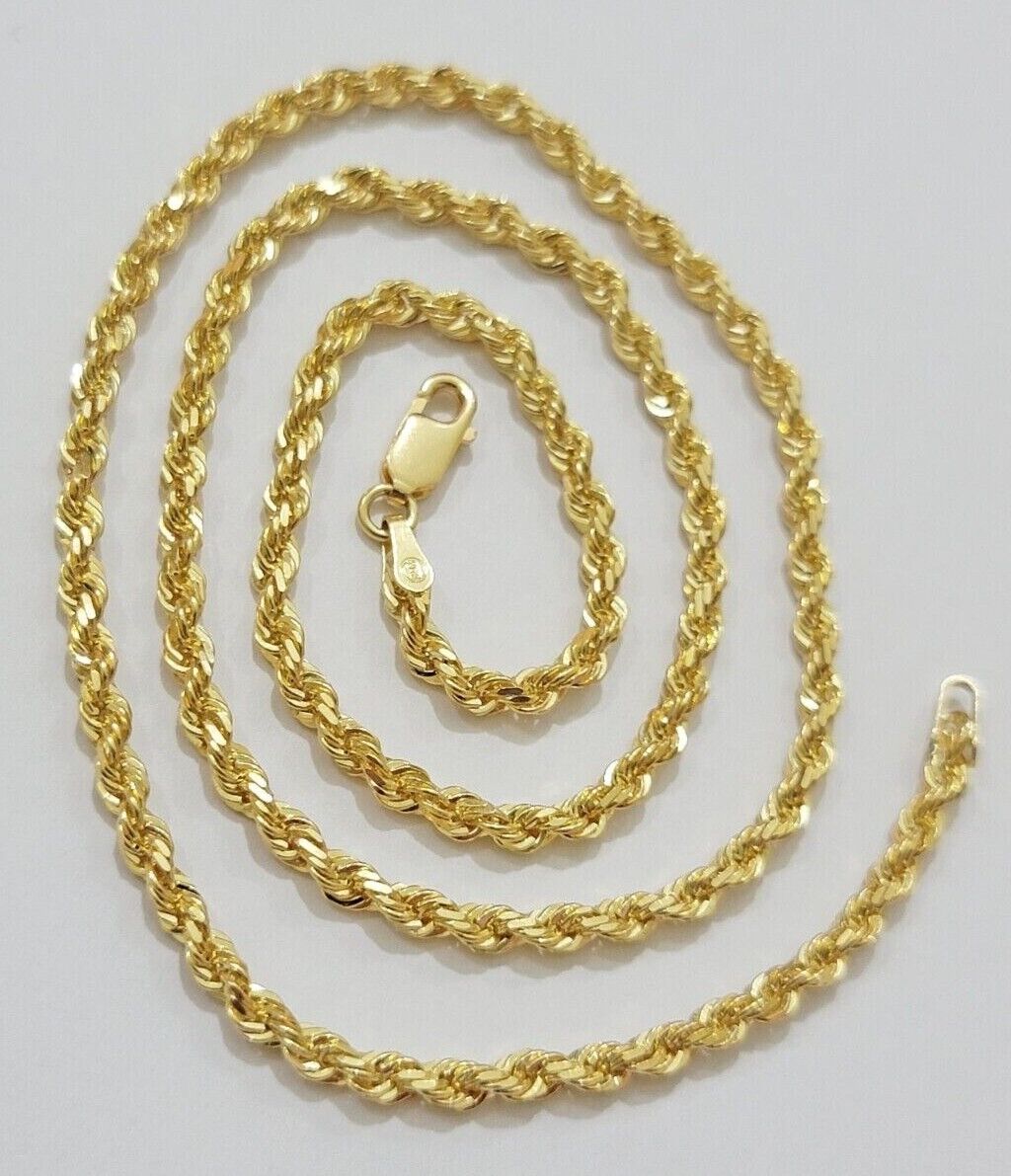 Real 18kt Yellow Gold Rope Chain Necklace 3mm 22 Inch Men Women SOLID HEAVY 18k