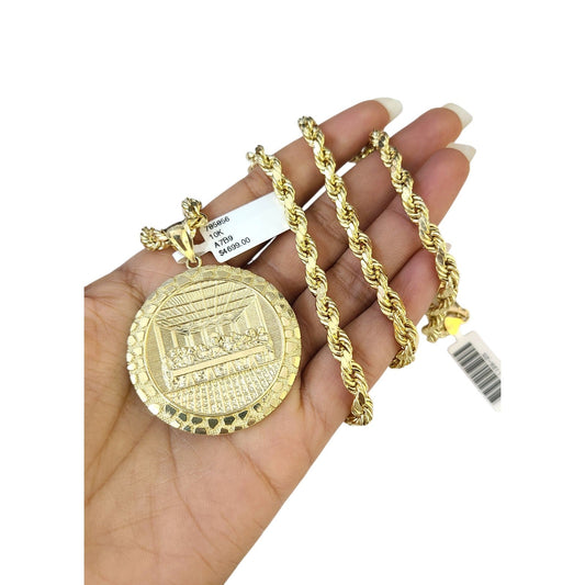 Real 10k Rope Chain Nugget Last Supper Necklace Pendant Set 6mm 20"-28" Gold