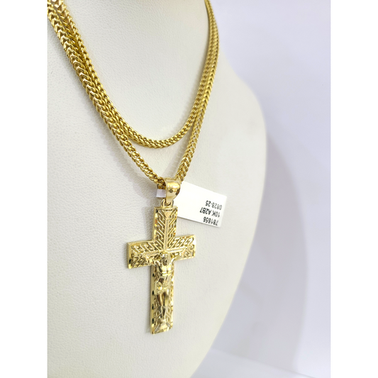 10k Gold Franco Necklace Chain Crucifix Cross Charm 2.5mm 18"-26" Pendant SET