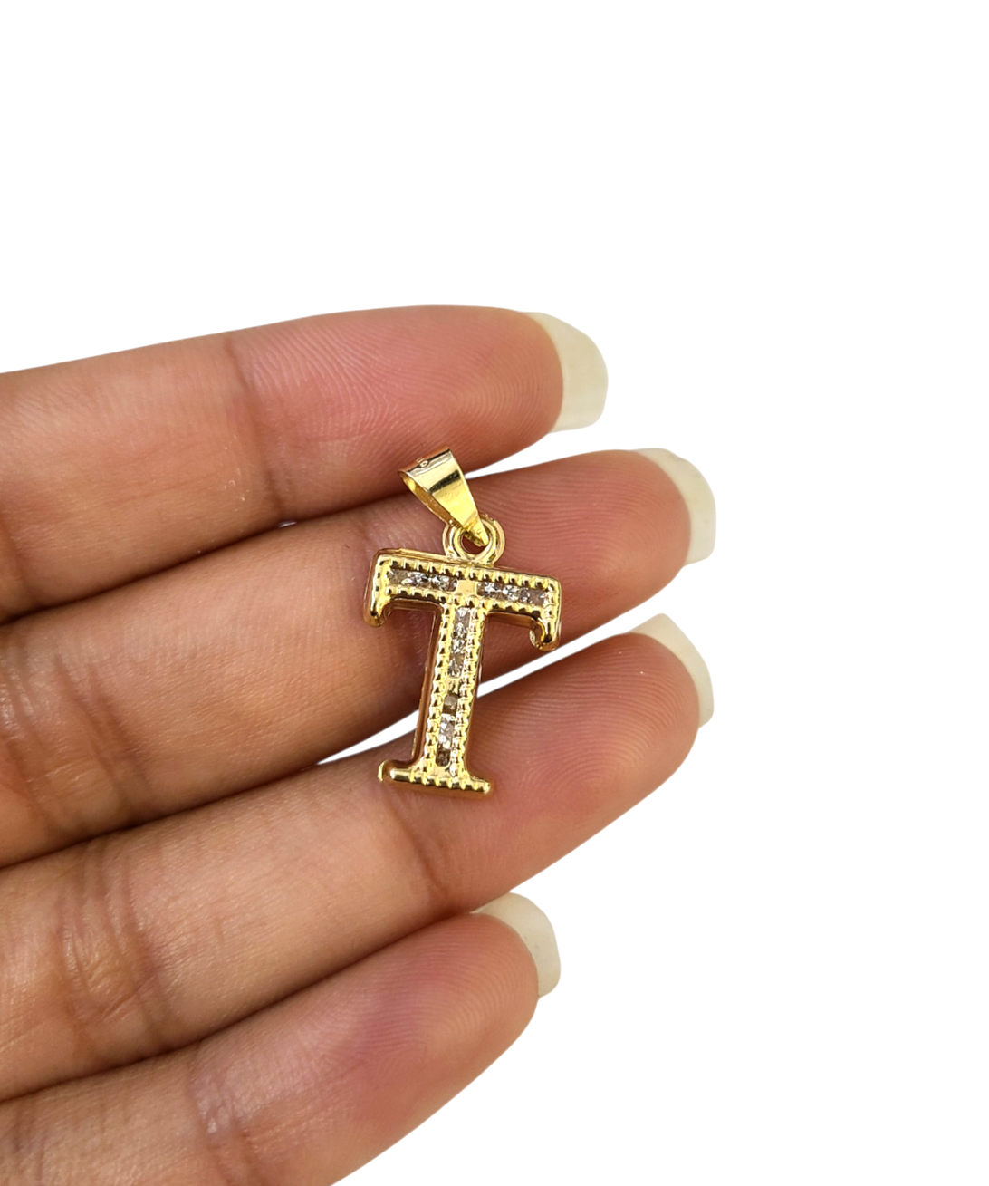 10k Gold Cuban Curb Chain Necklace T Initial Alphabet Pendant Charm 3mm Necklace