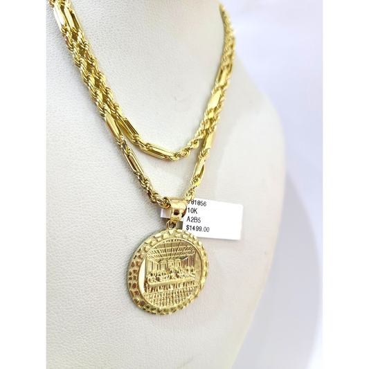 10k Gold Milano Chain Nugget Last Supper Pendant Charm 18"-28" 3mm SET Necklace