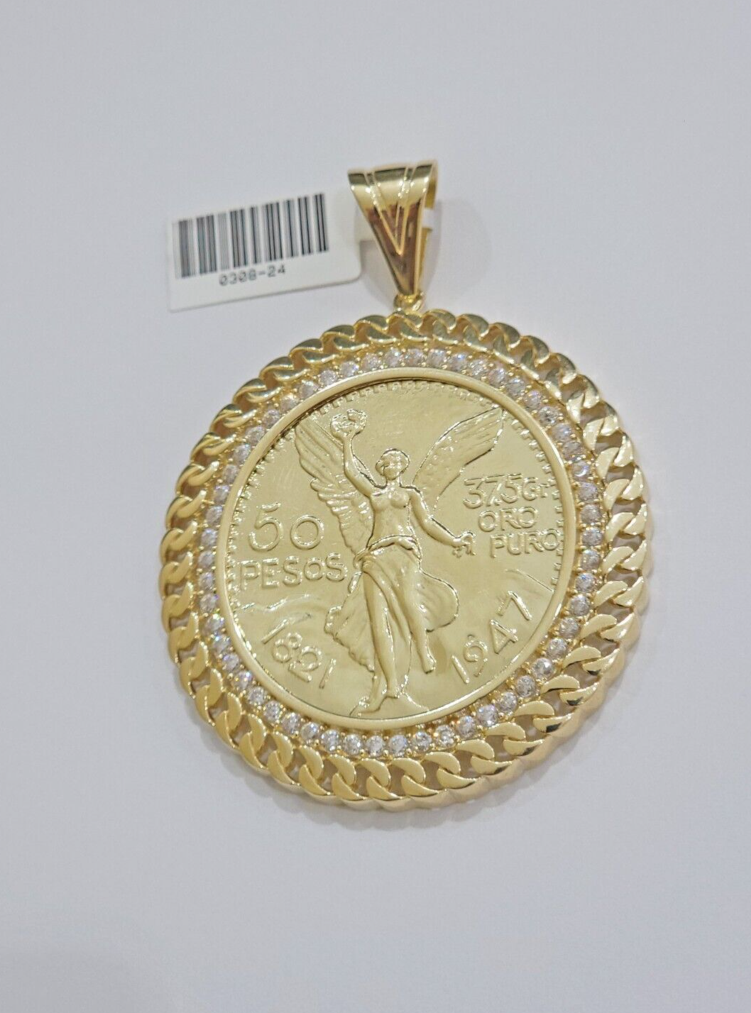 1947 Mexican Centenario Coin Charm Pendant Replica 50 pesos With Bezel 10kt