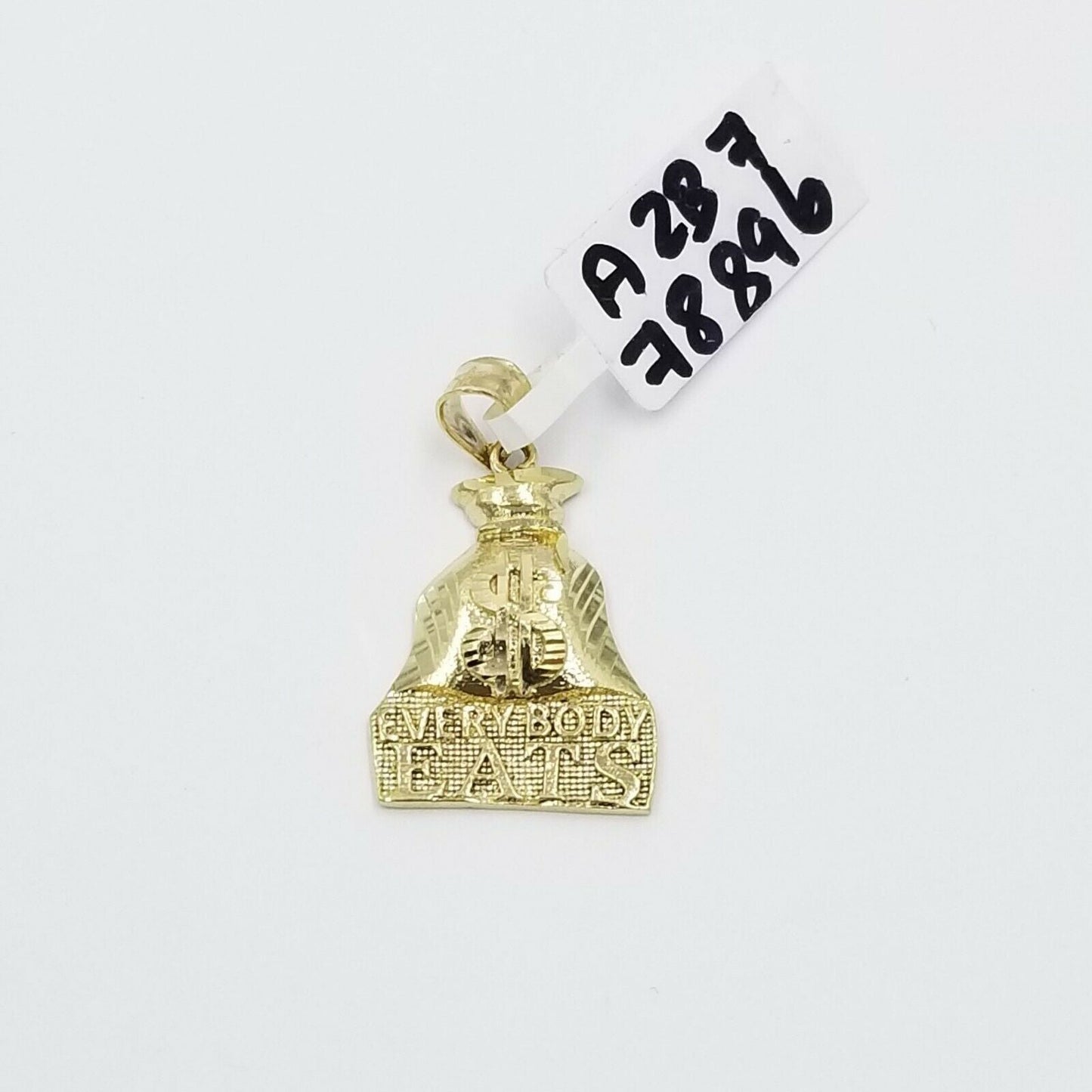 Dollar Bag 10k Gold Charm Pendant With Miami Cuban Chain 3mm "Every Body EATS"