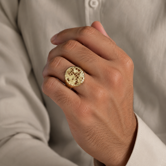 Real 10k Yellow Gold World Map Ring Globe Nugget Pinky Mens Size 8 9 10 11 12