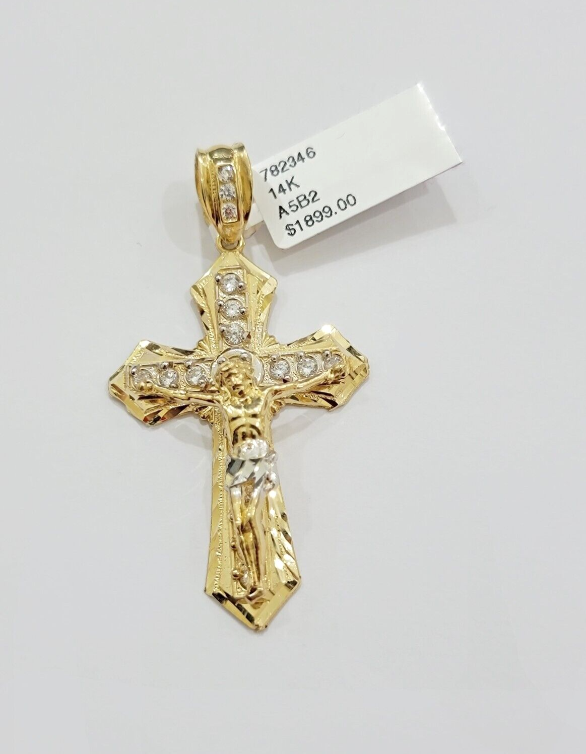 14k Yellow Gold Cross Jesus Crucifix Pendant 2 Inch 14kt CZ Charm Mens REAL 14kt