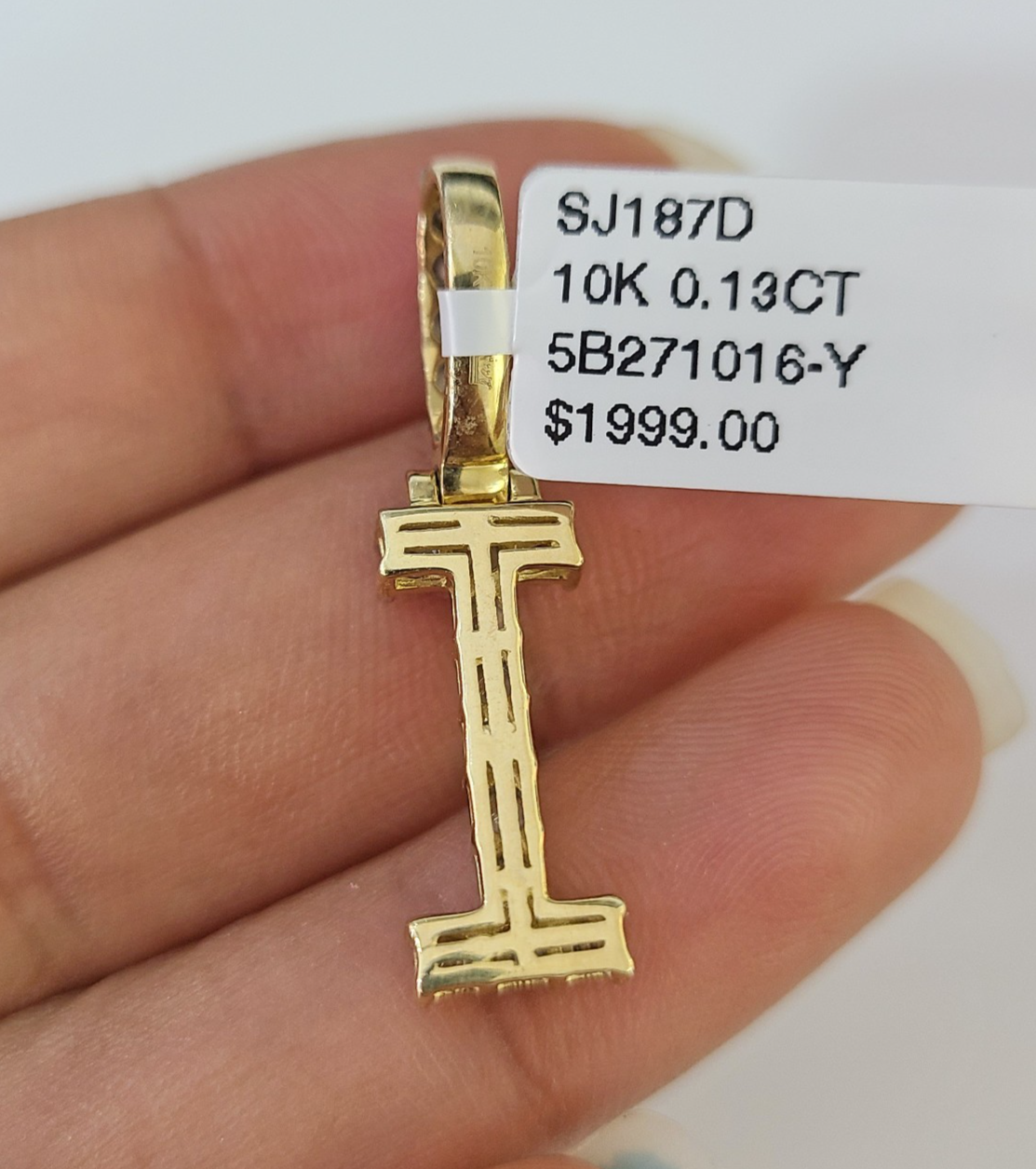 10k Gold Figaro Chain I Diamond Initial Pendant 3mm 20-28 inch SET Necklace