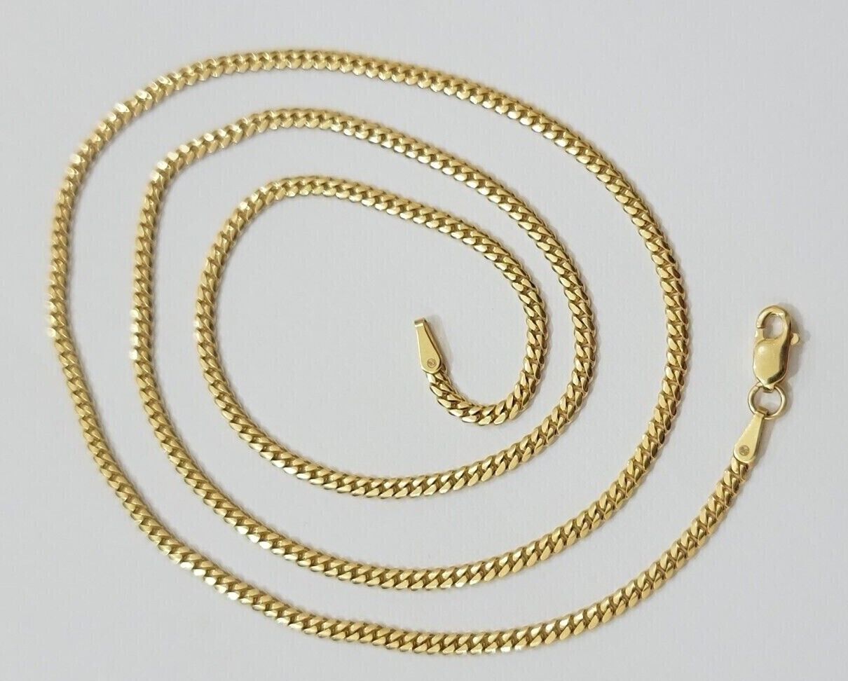 Real 18k Yellow Gold Miami Cuban Chain Necklace 2mm 24 Inch Men Women SOLID SALE