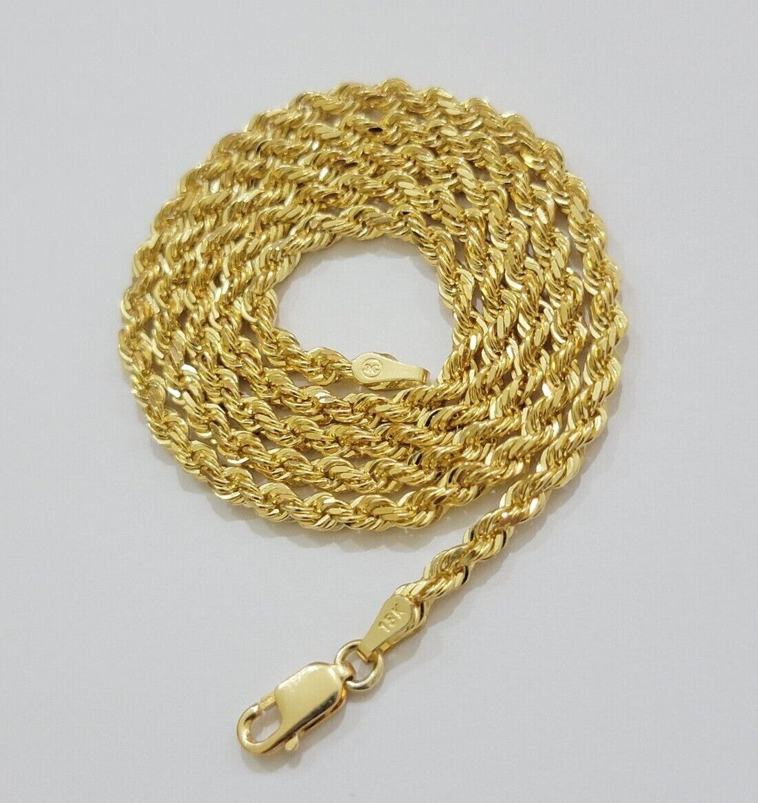 Real 18kt Yellow Gold Rope Chain Necklace 3mm 22 Inch Men Women SOLID HEAVY 18k