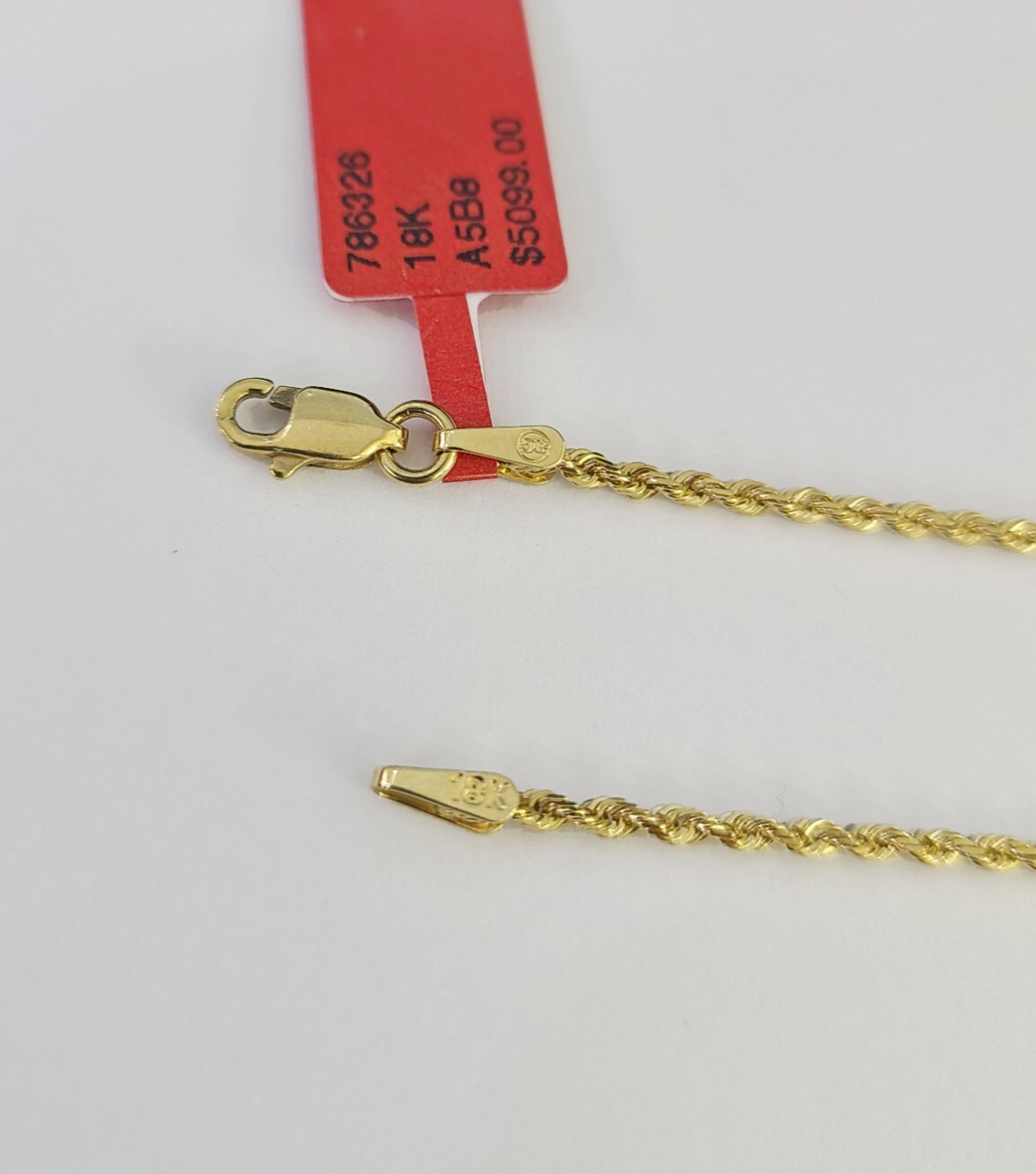 Real 18k Yellow Gold Rope Chain Necklace 20 Inches 1mm Men Women 18KT SOLID