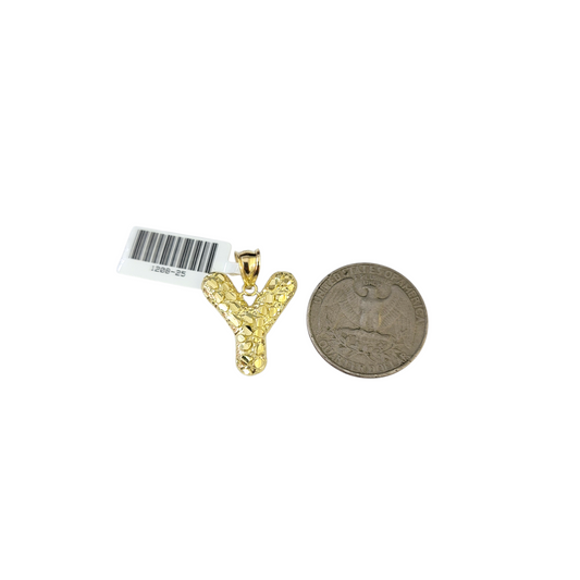 Real 10k Yellow Gold Nugget Y Initial Alphabet Charm Pendant 10KT