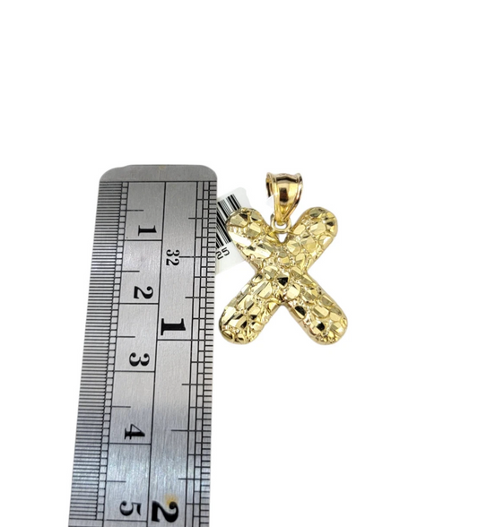 Real 10k Rope Chain X Nugget Initial Charm 3mm 18"-28" Necklace Set Pendant Gold