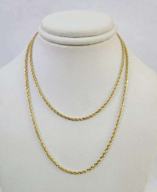 Real 18k Yellow Gold Rope Chain Necklace 20 Inches 1mm Men Women 18KT SOLID
