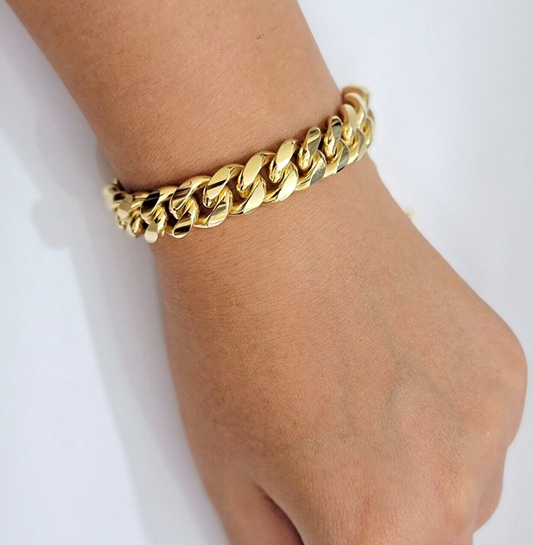 Real 10k Gold Bracelet Solid Miami Cuban Link 12mm 8" Inch Box Clasp , Mens 10KT