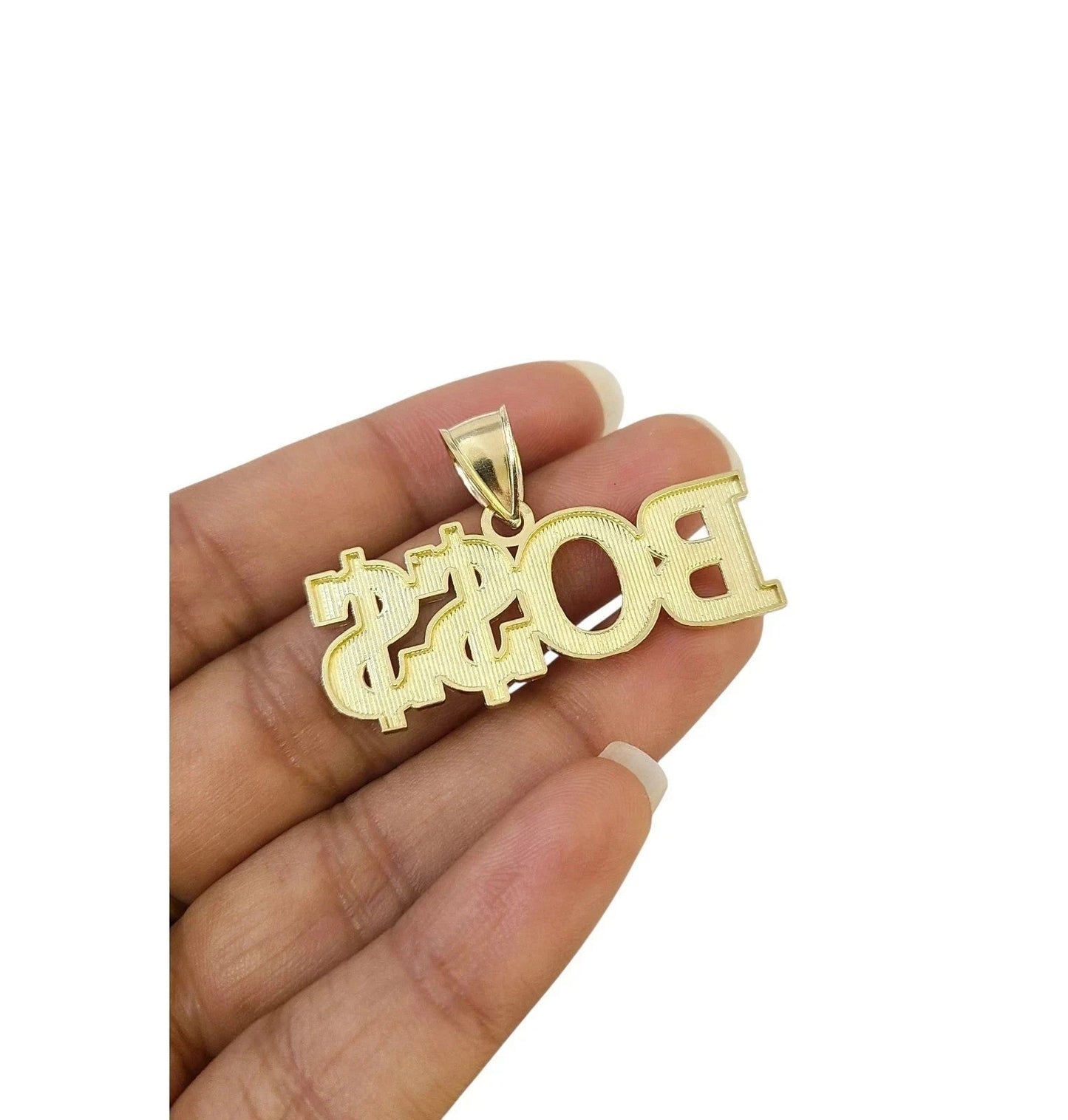10K Yellow Gold Miami Cuban Link Chain Set Bo$$ Charm Pendant 4.5mm 18-28"