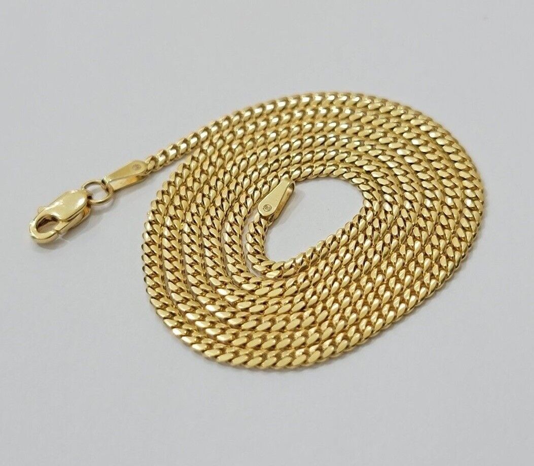 Real 18k Yellow Gold Miami Cuban Chain Necklace 2mm 18-24 Inches Men Women SOLID