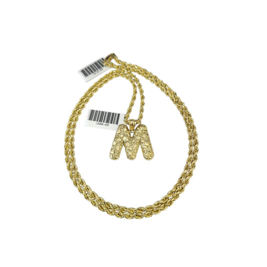 Real 10k Rope Chain M Initial Charm Necklace 3mm 18"-28" Nugget Set Pendant Gold