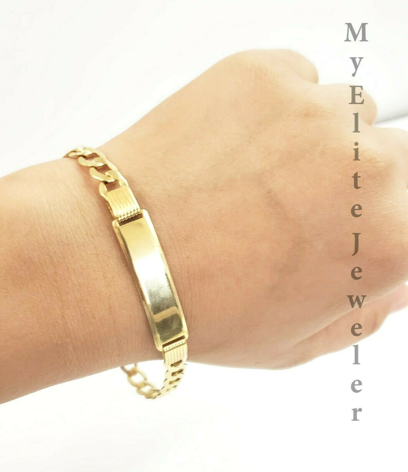 Men's Ladies 10K Gold Cuban Link Bracelet ID , Lobster Lock 8 Inch 6mm Engrave