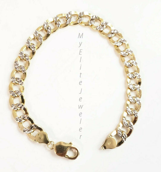 10k Yellow Gold Bracelet Cuban Curb link 8 Inch 10mm Two-tone For Mens Real 10k