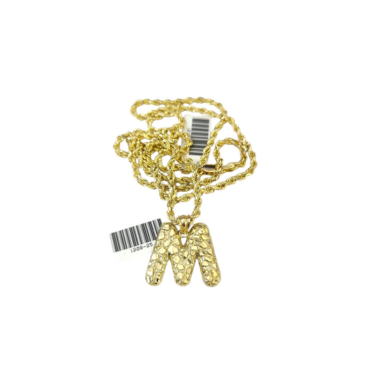 Real 10k Rope Chain M Initial Charm Necklace 3mm 18"-28" Nugget Set Pendant Gold