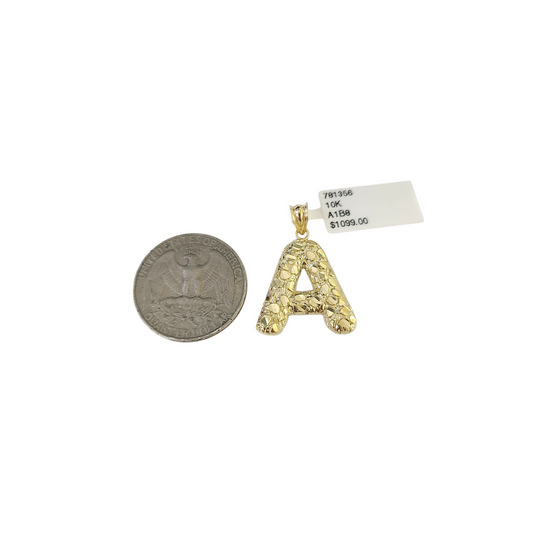 Real 10k Yellow Gold Nugget A Initial Alphabet Charm Pendant 10KT
