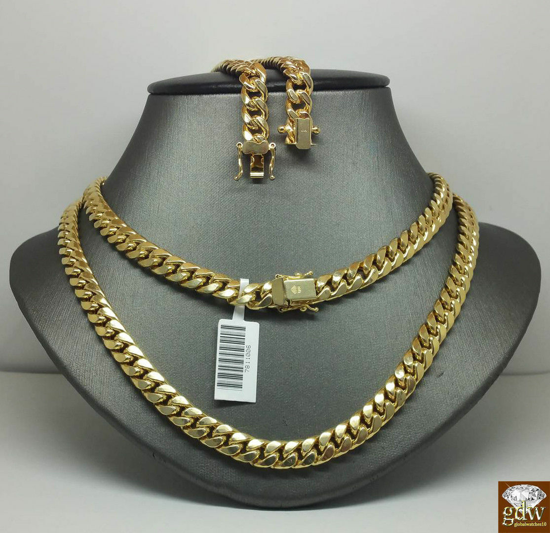 Real 10k Yellow Gold Jesus Cross Pendant with 26" Inch Cuban Chain Box Lock Set