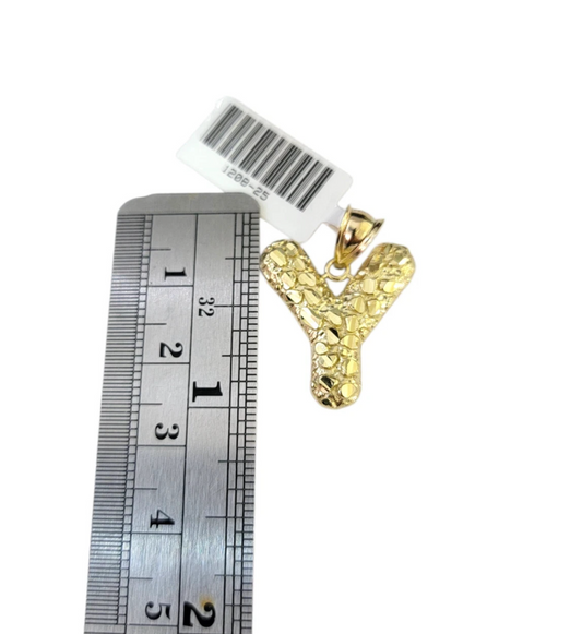 Real 10k Rope Chain Y Necklace Nugget Initial Charm 3mm 18"-28" Set Pendant Gold