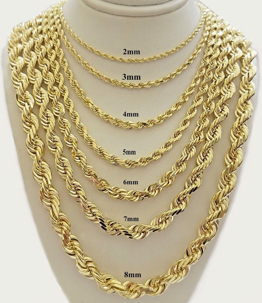 Real 14k Yellow Gold Rope Chain Necklace 2mm-10mm 18"-30" 14KT SOLID Men Women
