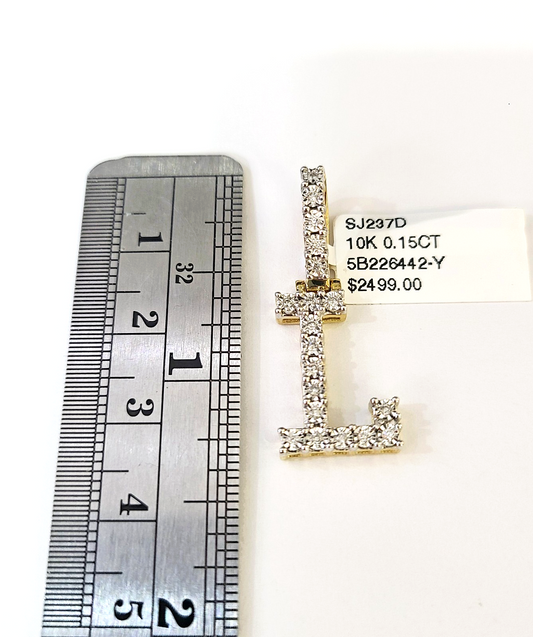 10K Gold Miami Cuban Chain L Diamond Initial 18"-24" 2mm Pendant Necklace SET