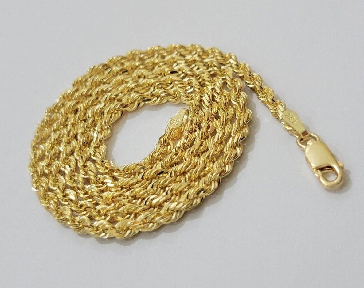 Real 18kt Yellow Gold Rope chain necklace 3mm 18-26 Inches Men women SOLID 18k
