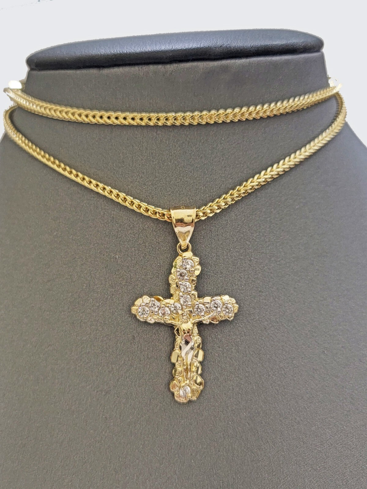 Real 10k Gold Cross Charm pendant Franco Chain Necklace 2.5mm 20 Inch Men Women