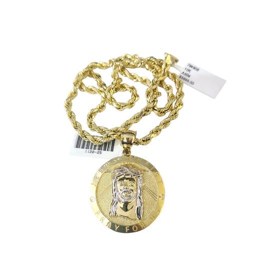 Real 10k Rope Chain Jesus Christ Charm Necklace Pendant Set 4mm 20"-30" Gold